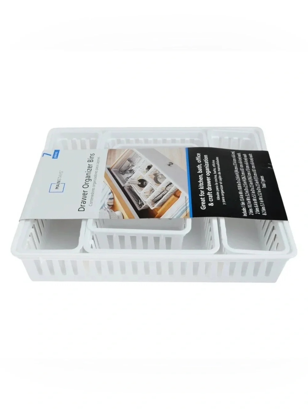Mainstays 7-Piece White Plastic Drawer Organizer Containers Bin Set NWT